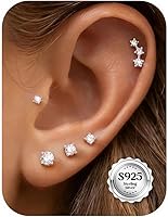 Thunaraz 14K Gold Plated Hypoallergenic 925 Sterling Silver Small Stud Earrings Set - 5 Pairs Tiny Dainty Stack for Women Cartilage Tragus