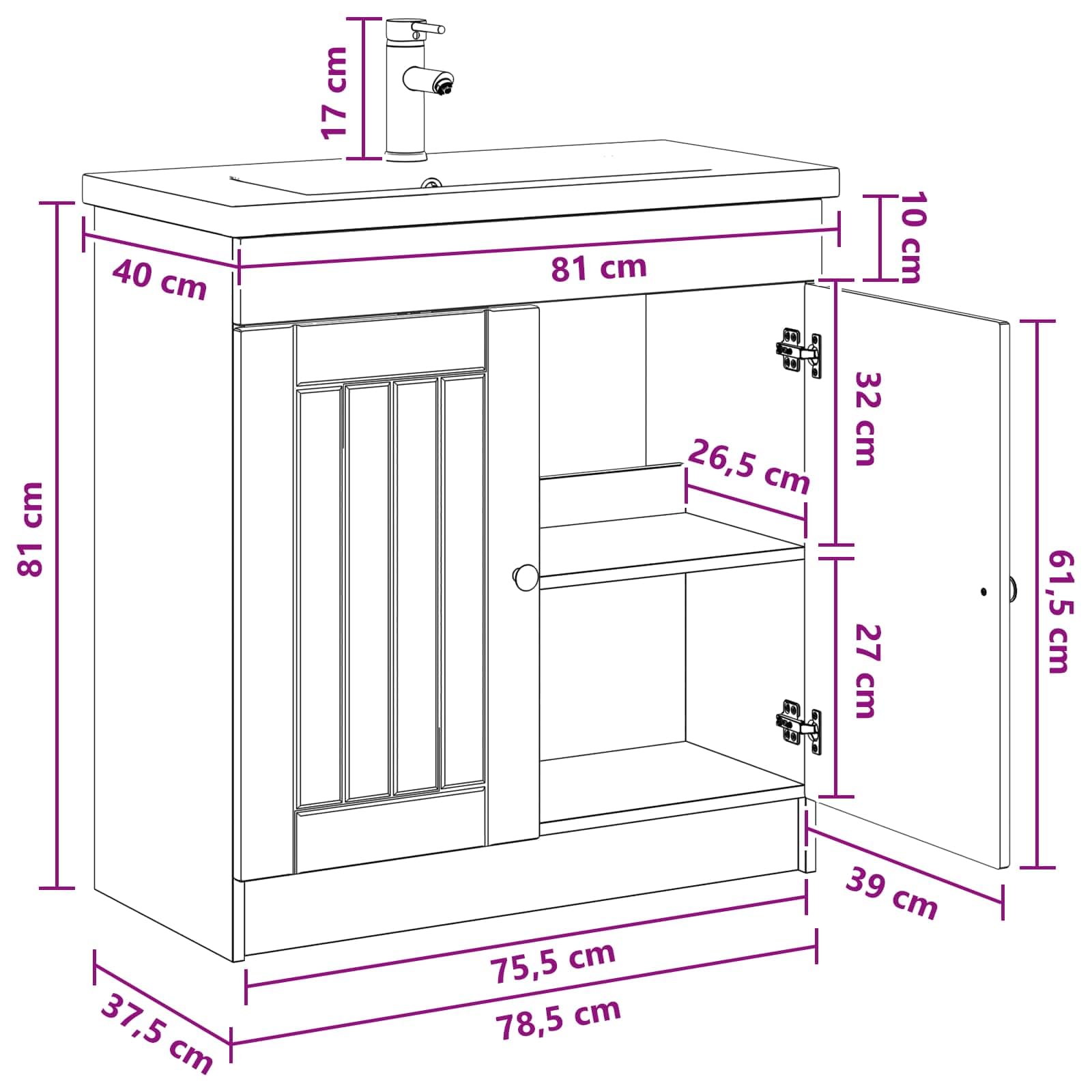 Set di mobili da bagno bianco, 78,5 x 37,5 x 81 cm, in legno con lavandino, rubinetto, cassetti, spazio per ristrutturazione del bagno, mobili da bagno moderni