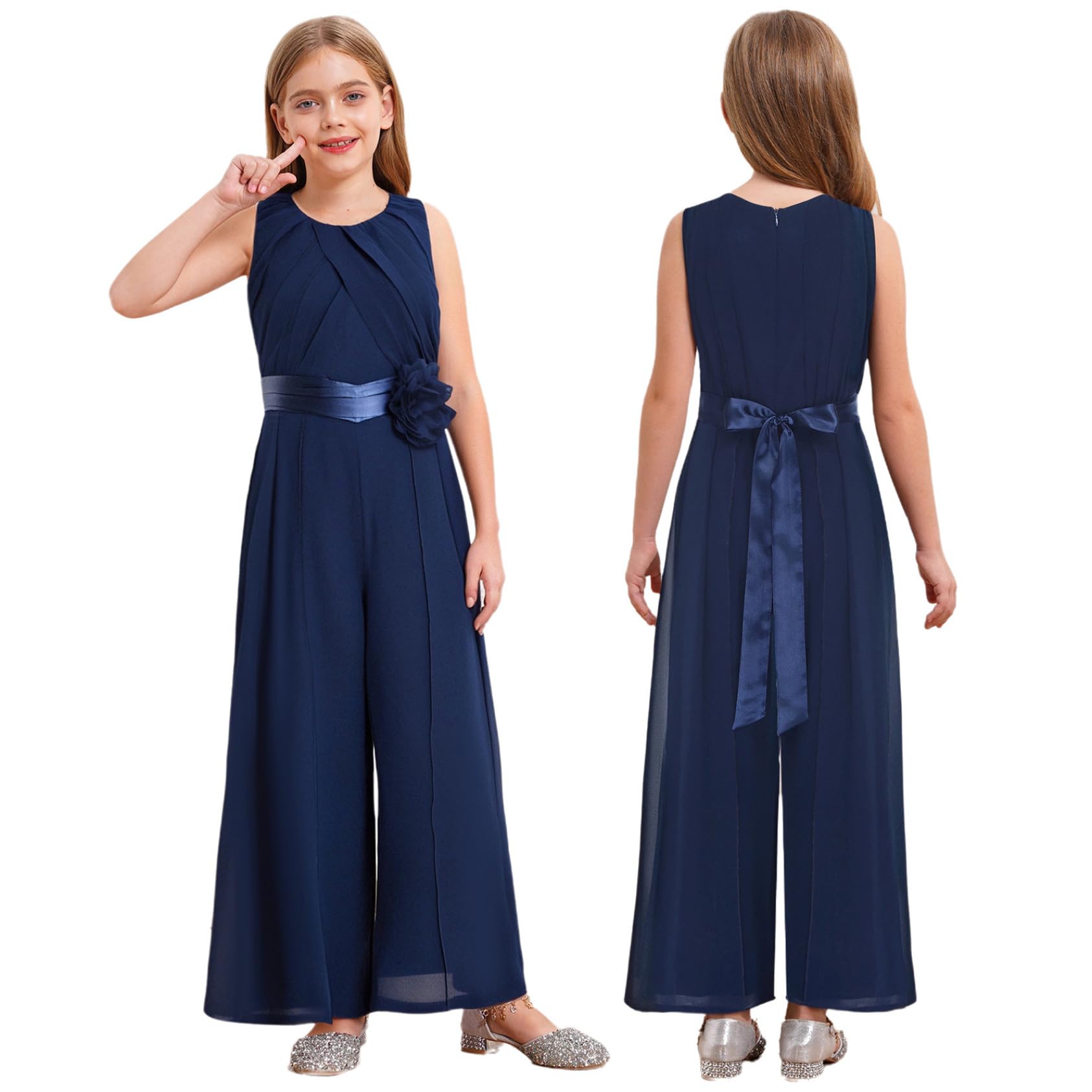 Yhong Tuta Intera Salopetta Lunga Bambina Principessa Elegante Jumpsuit da Cerimonia Senza Manica Romper
