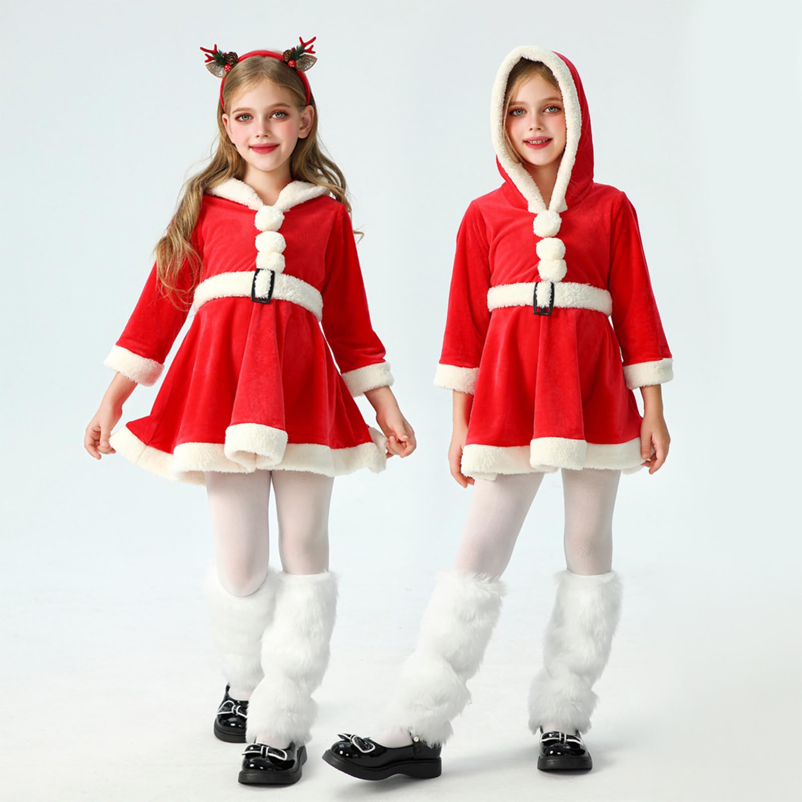 Vestito da renna di Natale per bambini, cosplay, feste, costume a maniche lunghe, vestito invernale con cappuccio per le festività natalizie