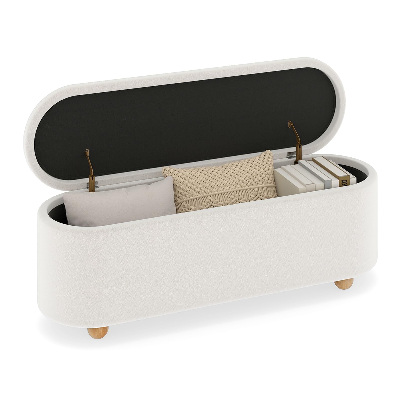 COSTWAY Banc de Rangement 150 L, Pieds en Bois d'Hévéa, Banc Bout de Lit, Patins Antidérapants, Banquette Coffre pour Chambre Salon Entrée, Charge 300 kg, 139 x 40,5 x 48,5 cm, Blanc