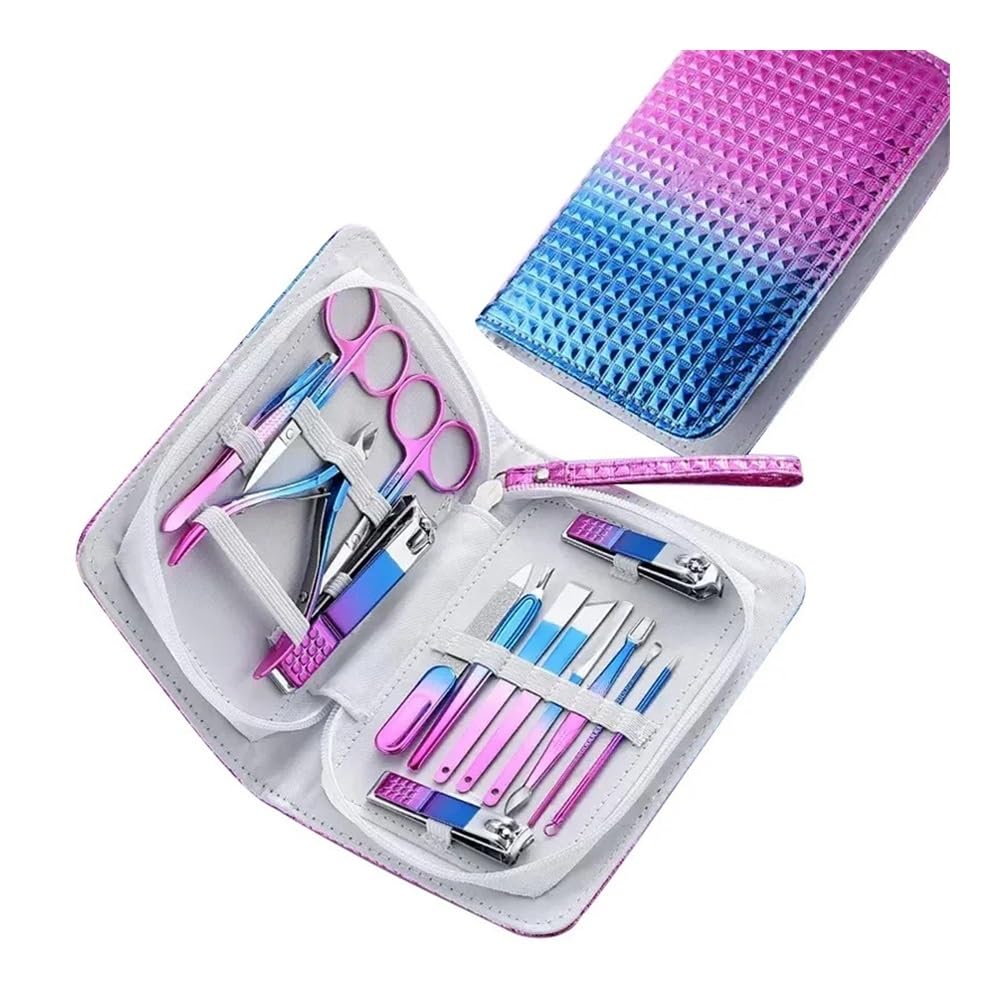 zhuyanbo007 Nail Clipper Set Professional Manicure Set Stainless Steel Nail Clippers Nail Art Kit With Travel Case Beauty Makeup Tools for male and female nails scissors(Blue Purple)