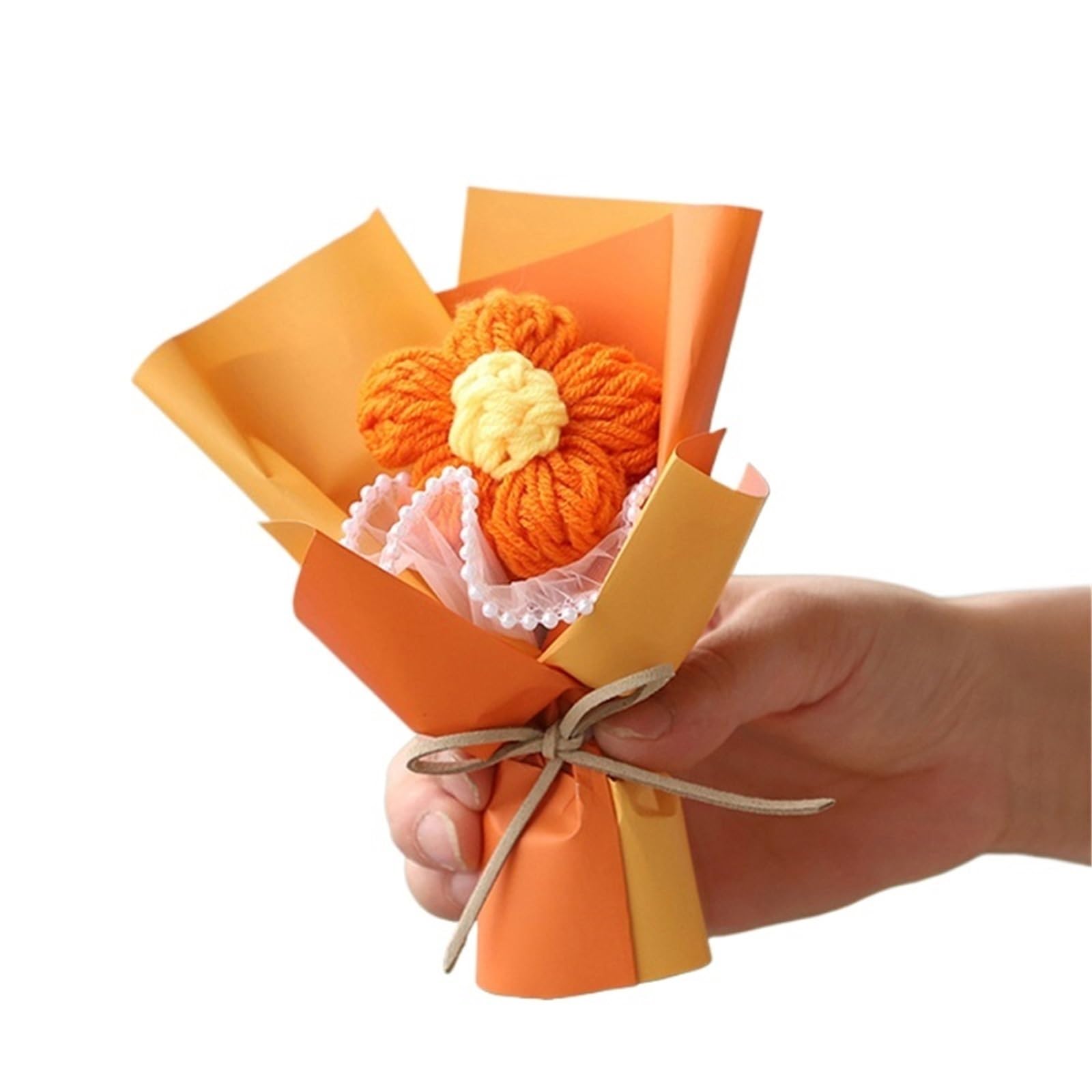 ZHSOAO Mini Crochet Flowers Artificial Flower Bouquet Handmade Knitted For Wedding Party for Weddings Birthdays(Color10)