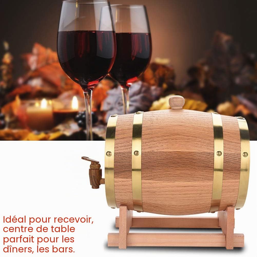 Distributeur de bière en bois de chêne - Tonneau de 3 litres avec support pour whisky, bourbon, tequila et vin