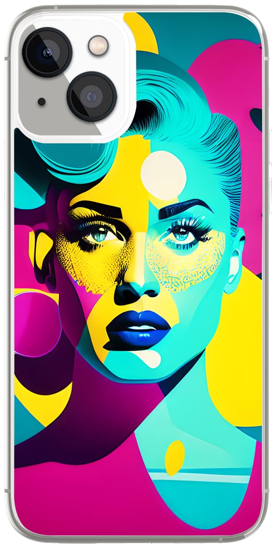 Berkin ArtsClear Case Compatible with Magsafe iPhone 14/ iPhone 13 with Pop Art Influence Design Cute Bumper Cover Holography Women Portrait