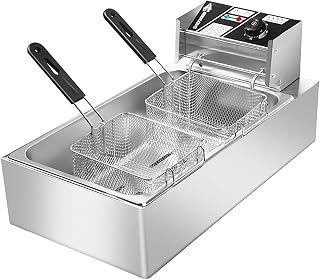 3200W Electric Deep Fryer 12L Tank Deep Fat Fryer Temperature Control Removable Oil Basket Stainless Steel Chip Fryer Commercial Restaurant,Fast Food Restaurant