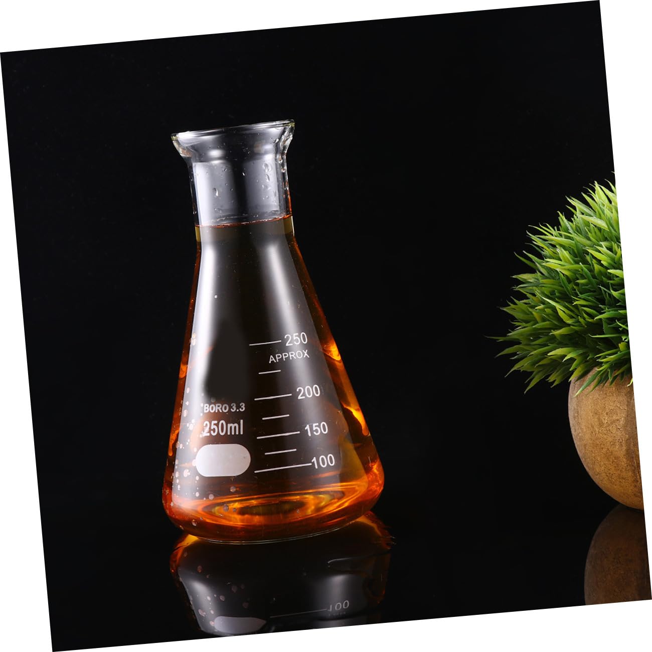 Kichvoe Matraz Erlenmeyer De Vidrio Matraz Cónico Matraz De Vidrio De Boca Ancha Matraces Aforados Con Tapón De Goma (250 Ml)