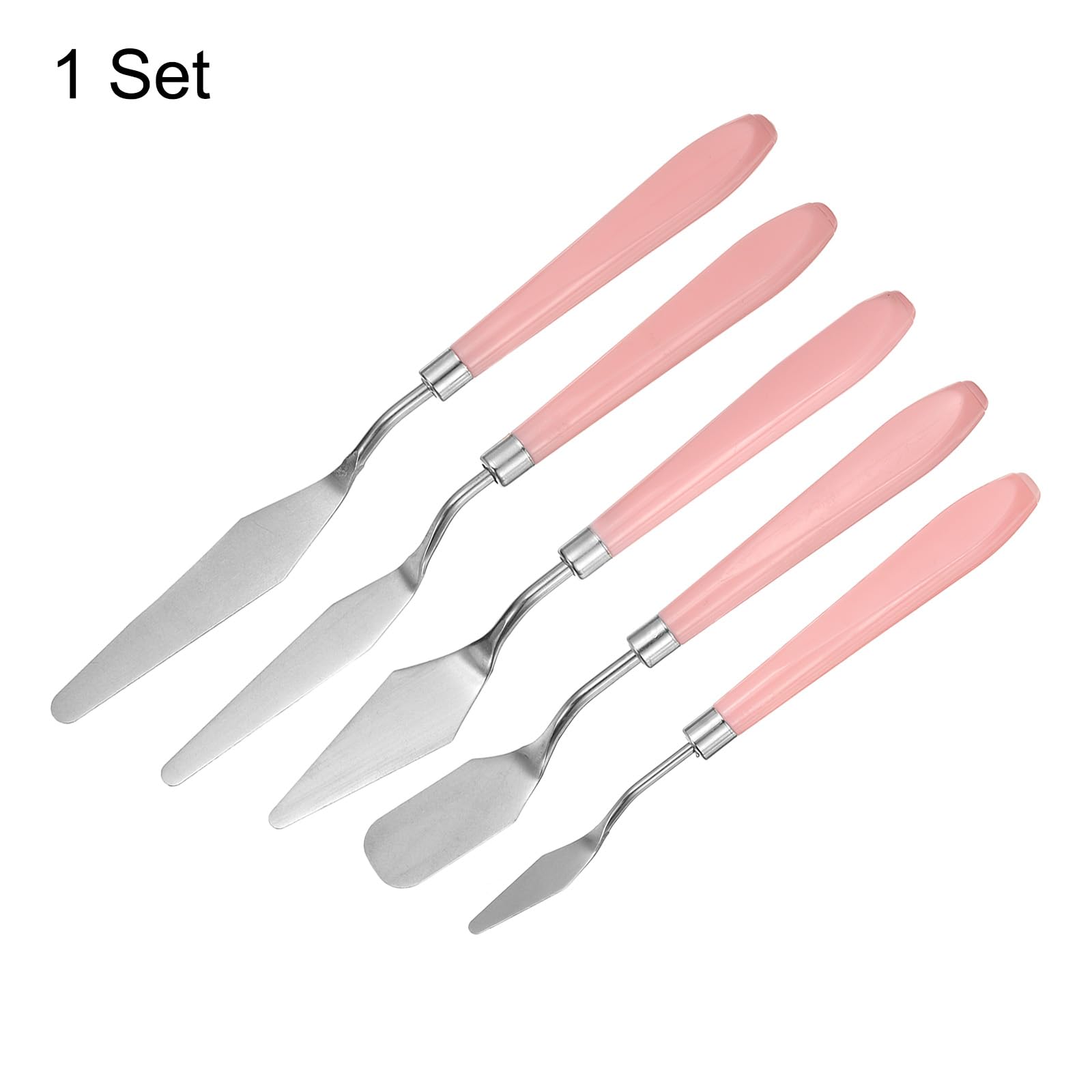 HARFINGTON Set di 5 spatole piatte a punta in acciaio inox, spatole per pittura, pallet, raschietti, strumenti con manico in plastica, per mescolare olio acrilico e tela, rosa
