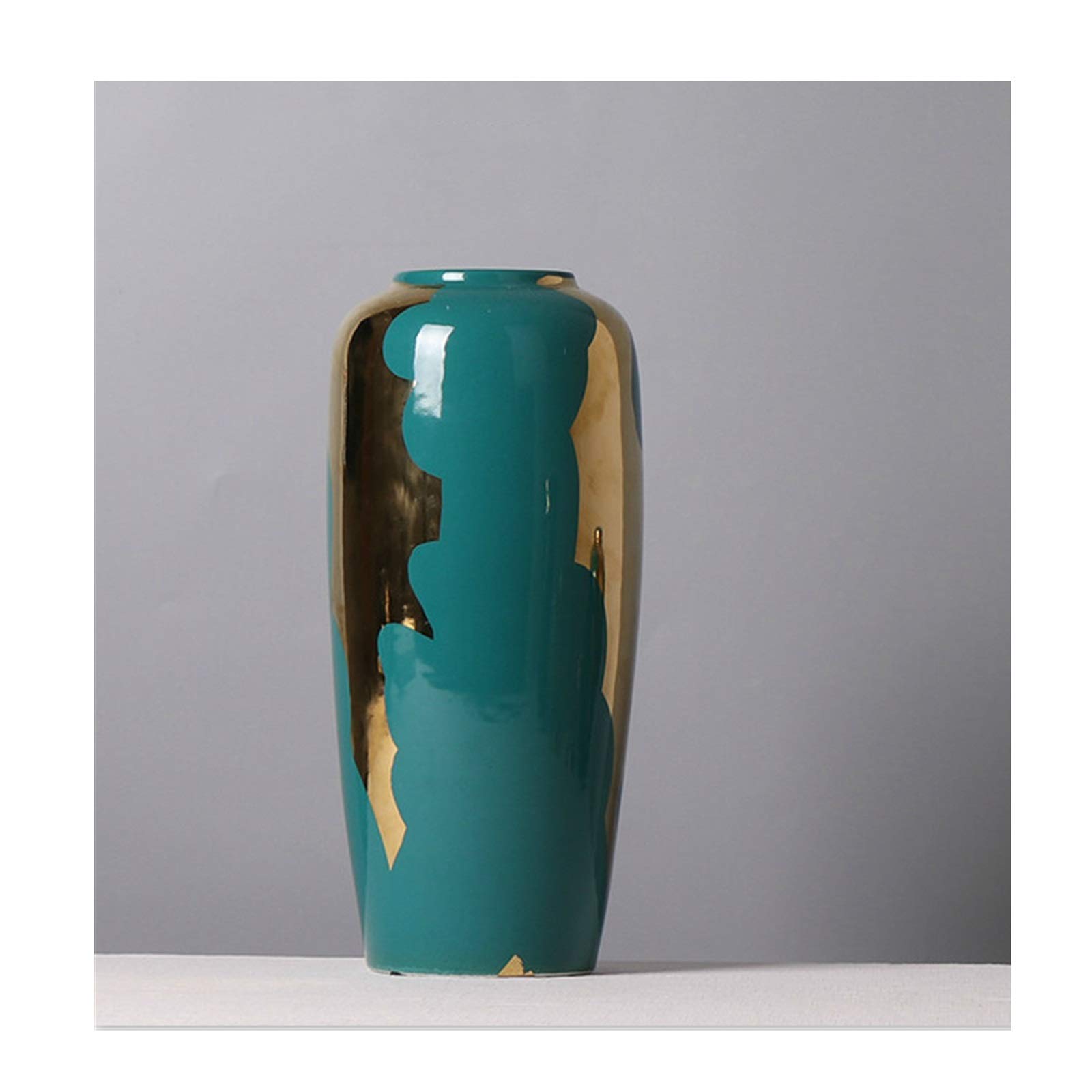 asdchZen Vases Creativity Golden Vase Chinese Style Ceramic Vase Modern Home Flower Arrangement Accessories With Cover Copper Crafts Decoration Vases For Decor,15x33cm