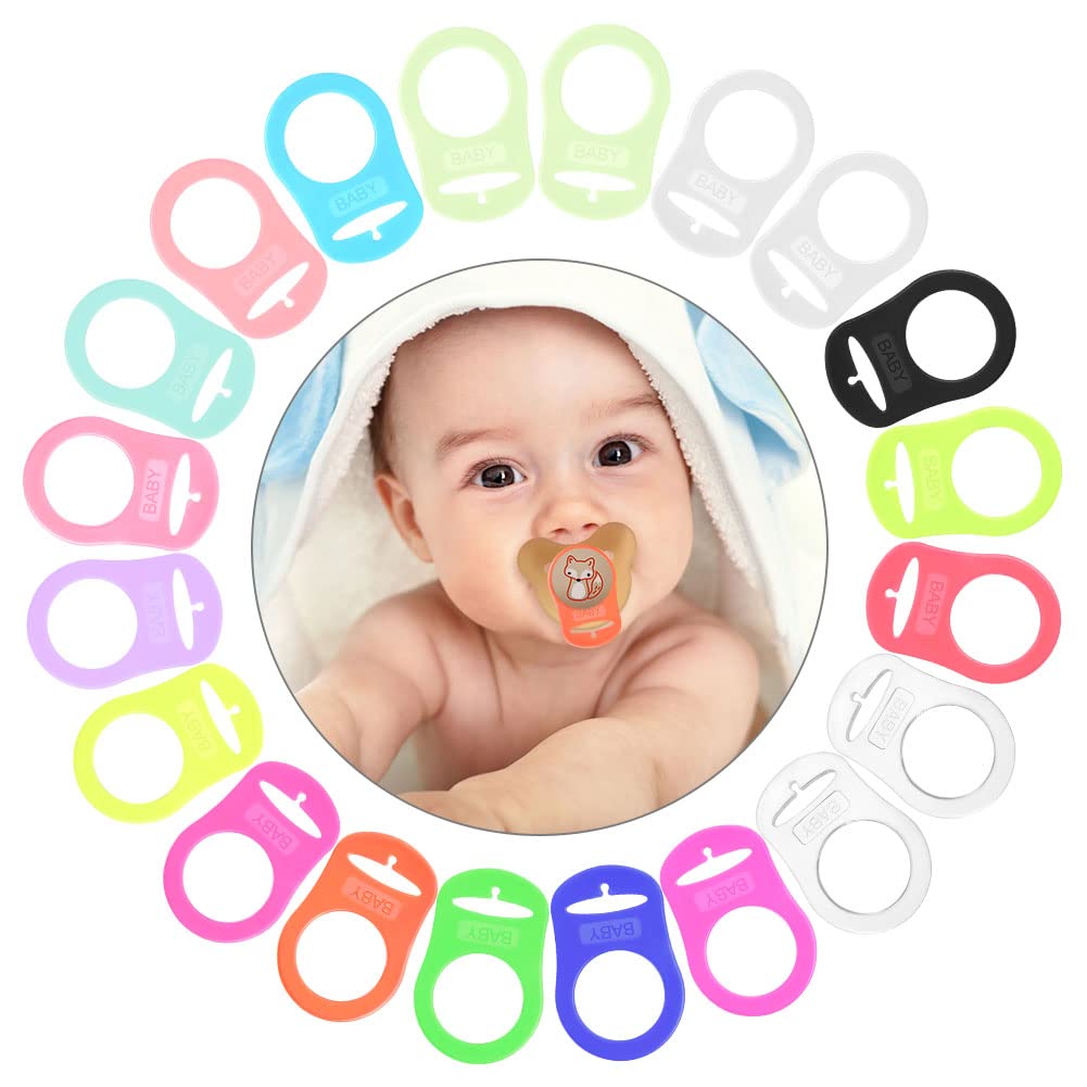 Vicloon Silikonring für Schnullerkette, 20 Stück Baby Silikonring Schnullerhalter 17 Farben Baby Ring Adapter, Schnullerkette Silikonring für Silikon Baby Dummy Schnuller Clip