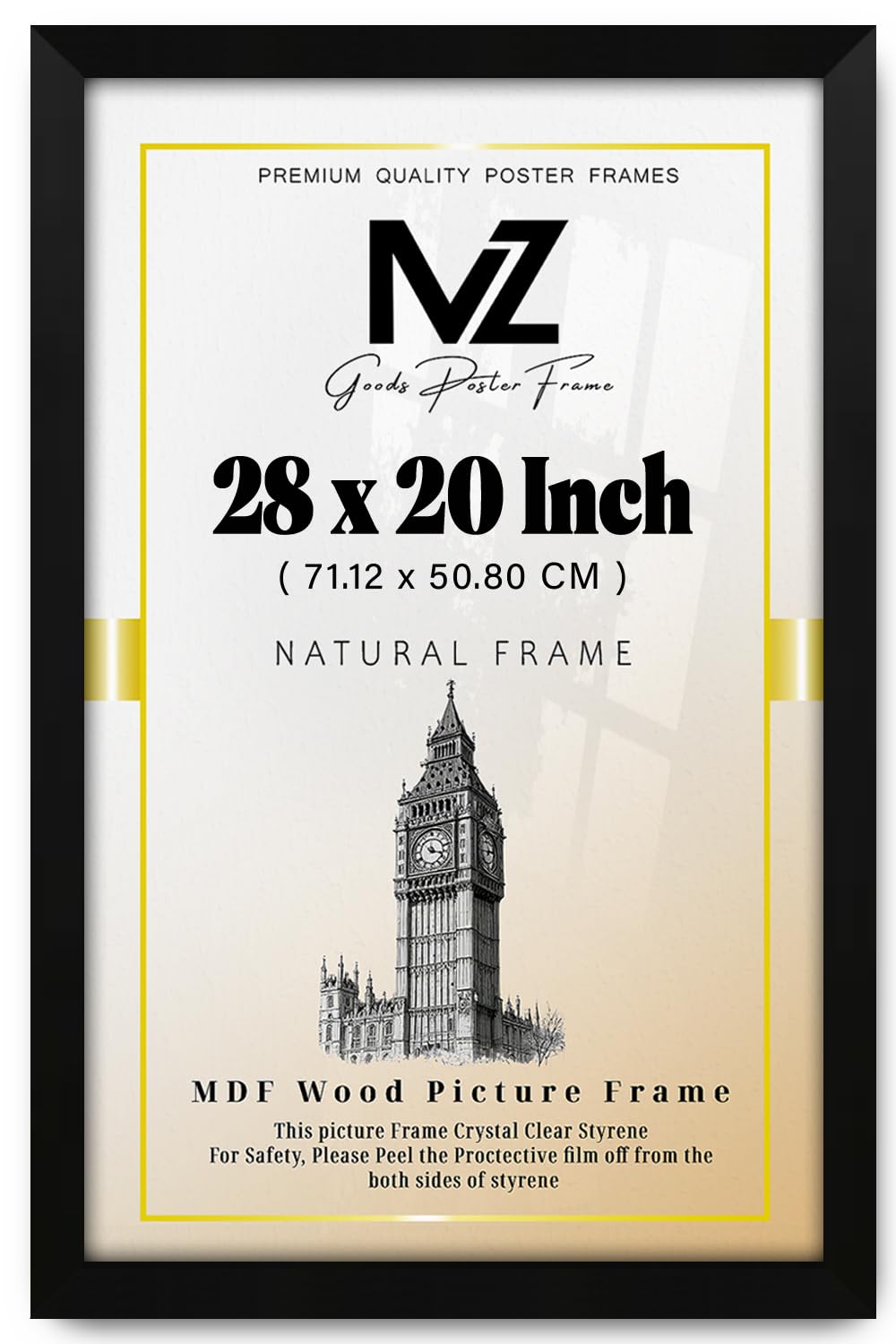 Mz Goods Matt Black | Mdf Picture Frame (71.12 X 50.80 Cm) 28X20 Inch For Posters, Certificates & Room Design, Portrait & Landscape Hanging Hooks [ ]