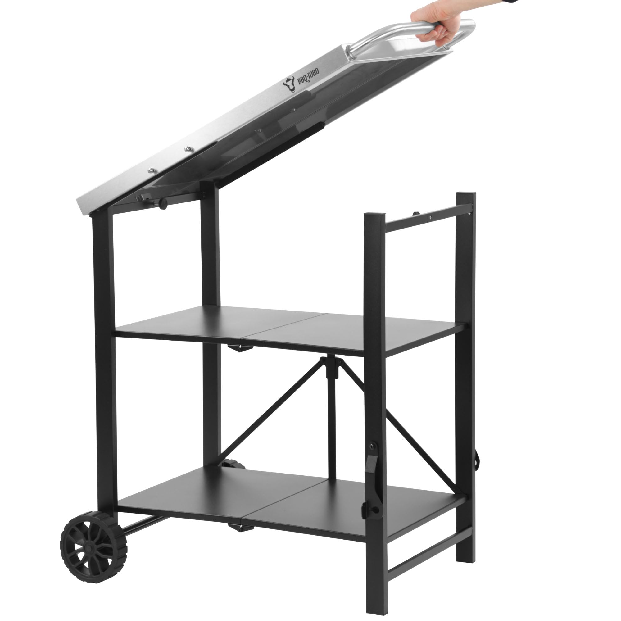 BBQ-Toro Carro de barbacoa plegable 60 x 80 x 82 cm | plata/negro | carro de servir, carrito de mesa, mesa de barbacoa para barbacoa de gas, mesa auxiliar, mesa auxiliar, mesa de barbacoa de acero