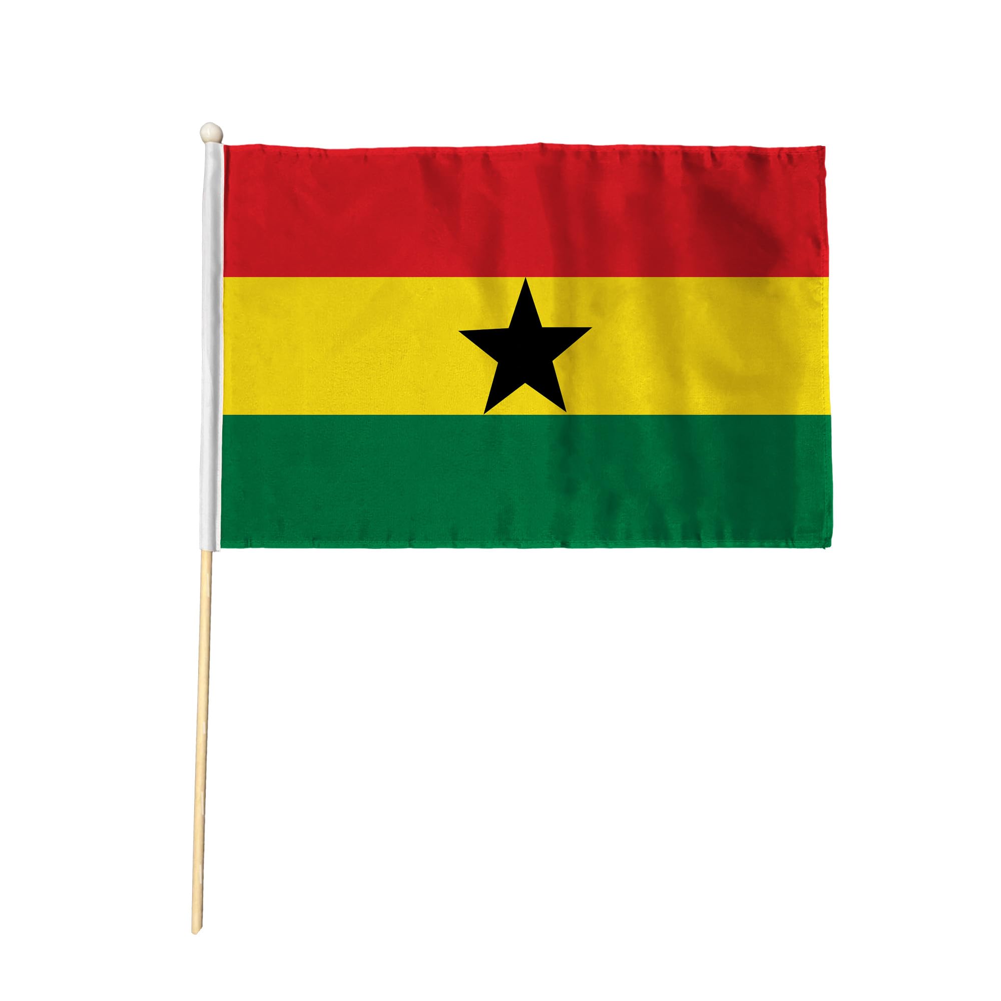 Flagtex Ghana Pack of 6 Hand Waving Flag (18x12 Inch Large) - Premium Wooden Stick Hand Flag Big Size Natural Wood Pole Ghanaian National Flag Events Celebrations Sports Cultural Festivals — image 1
