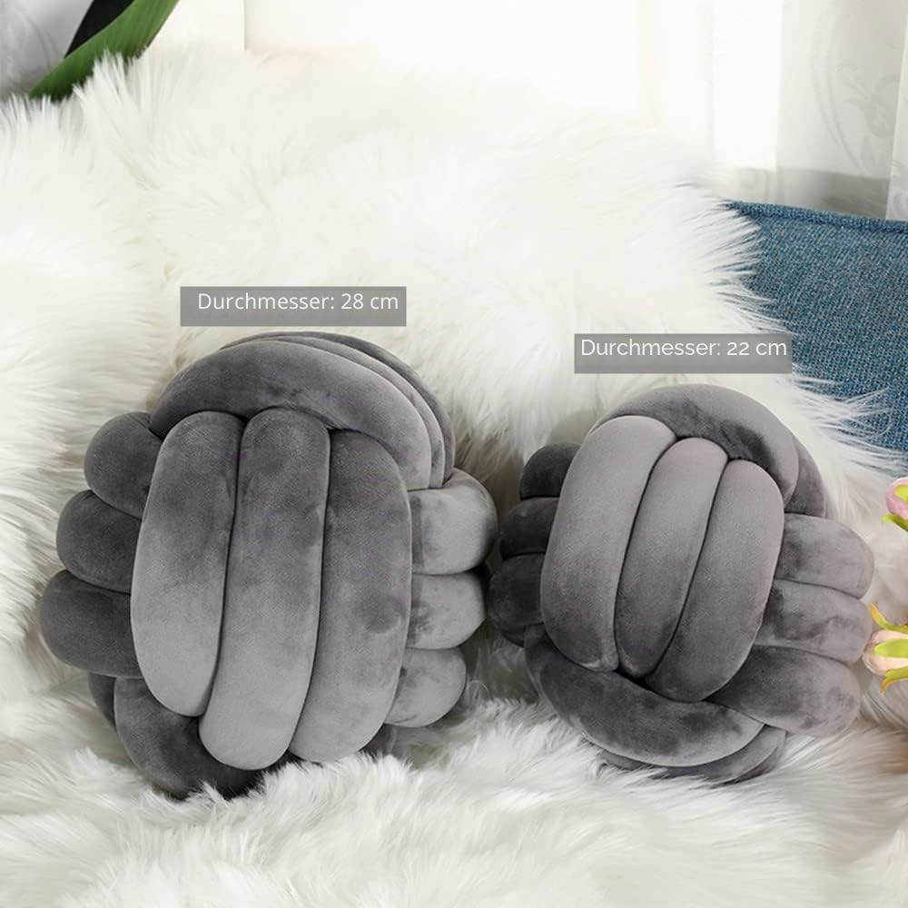 NatureMan Weiches Knotenballkissen, rundes Wurfkissen, Kinderzimmer-Dekoration, Plüschkissen, handgefertigtes rundes Plüschkissen, beruhigendes Stressabbau-Plüschtier, Durchmesser 28 cm (dunkelgrau)