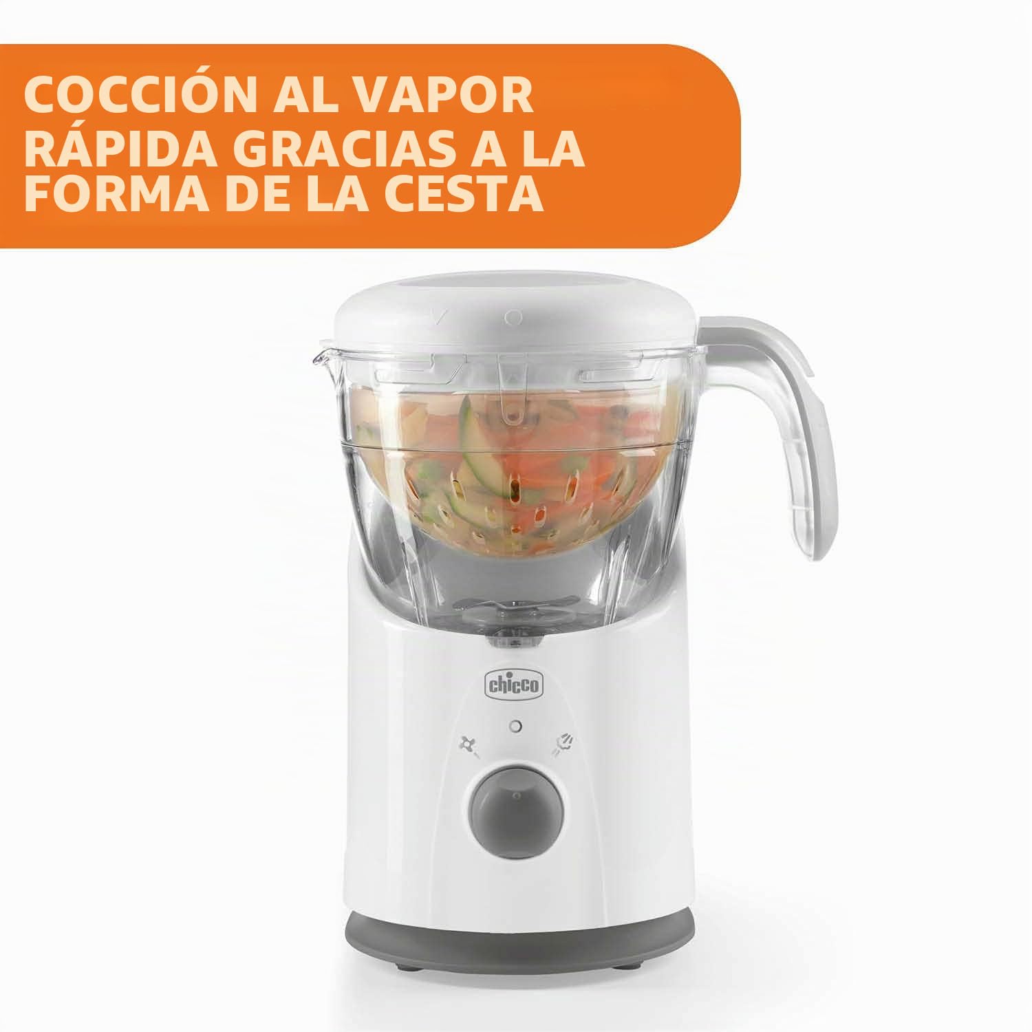 Chicco Easy Meal, Robot Cocina Bebé Multifunción para Destete, Mezclador de Alimentos y Calentador de Comida para Bebés y Niños con Cocción a Vapor, Ralla, Mezcla, Tritura, Calienta y Descongela