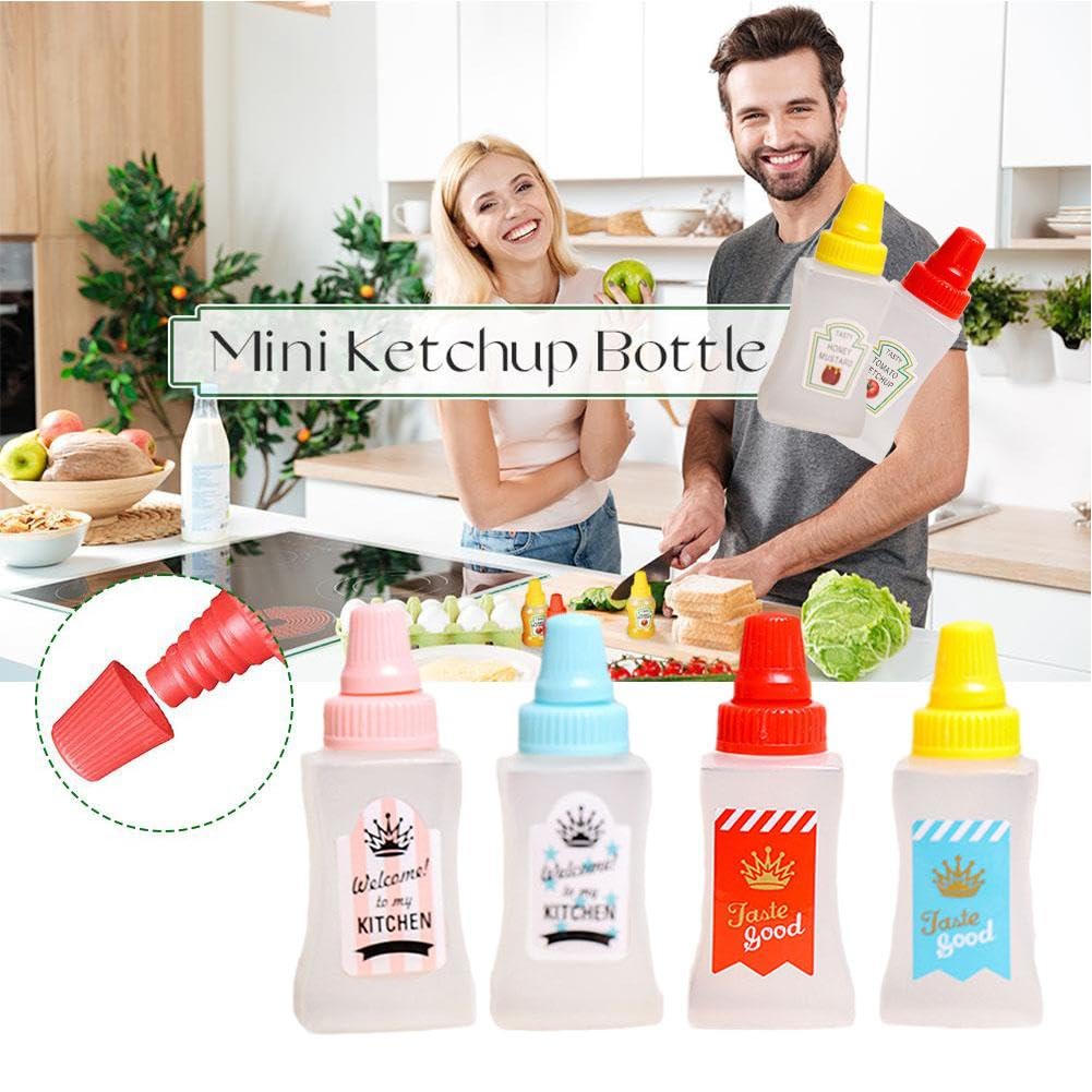 4 Mini-Silikon-Quetschflaschen Für Saucen & Dressings – Auslaufsicher, Mit Messskala & Aufbewahrungsbeutel