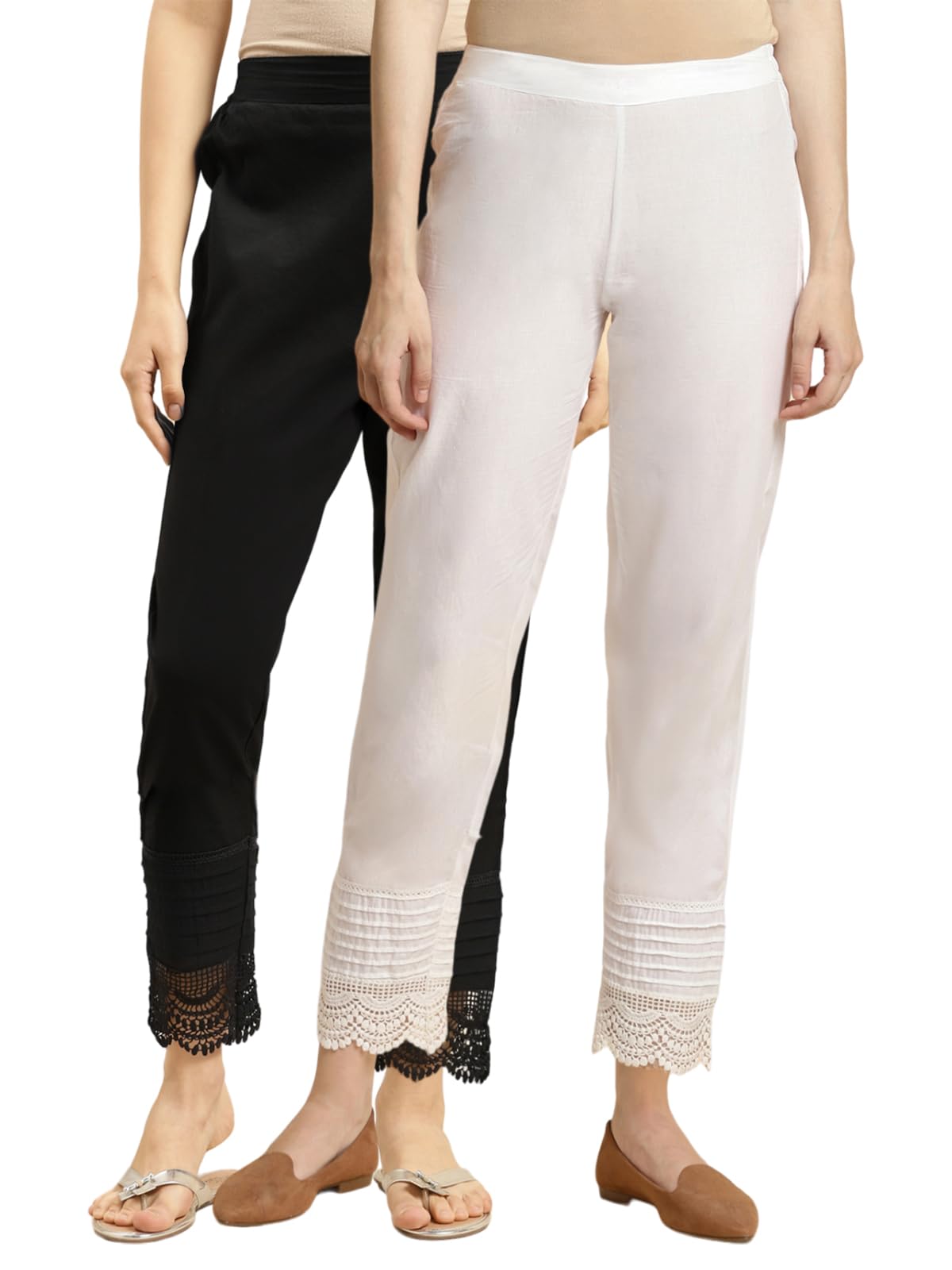 Women 100% Cotton Solid Calf Length Straight Pant (Pack of 2)-image-20
