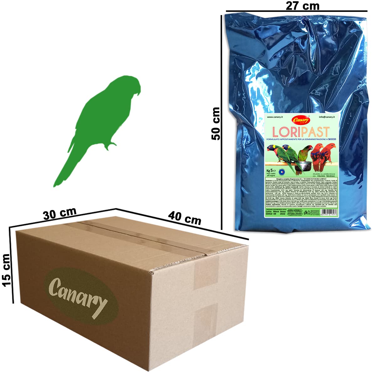 Canary Loripast 5kg, mangime per lorichetti e pappagalli, pastoncino in farina per lori, alimento completo per alimentazione a secco, confezione da 5Kg.