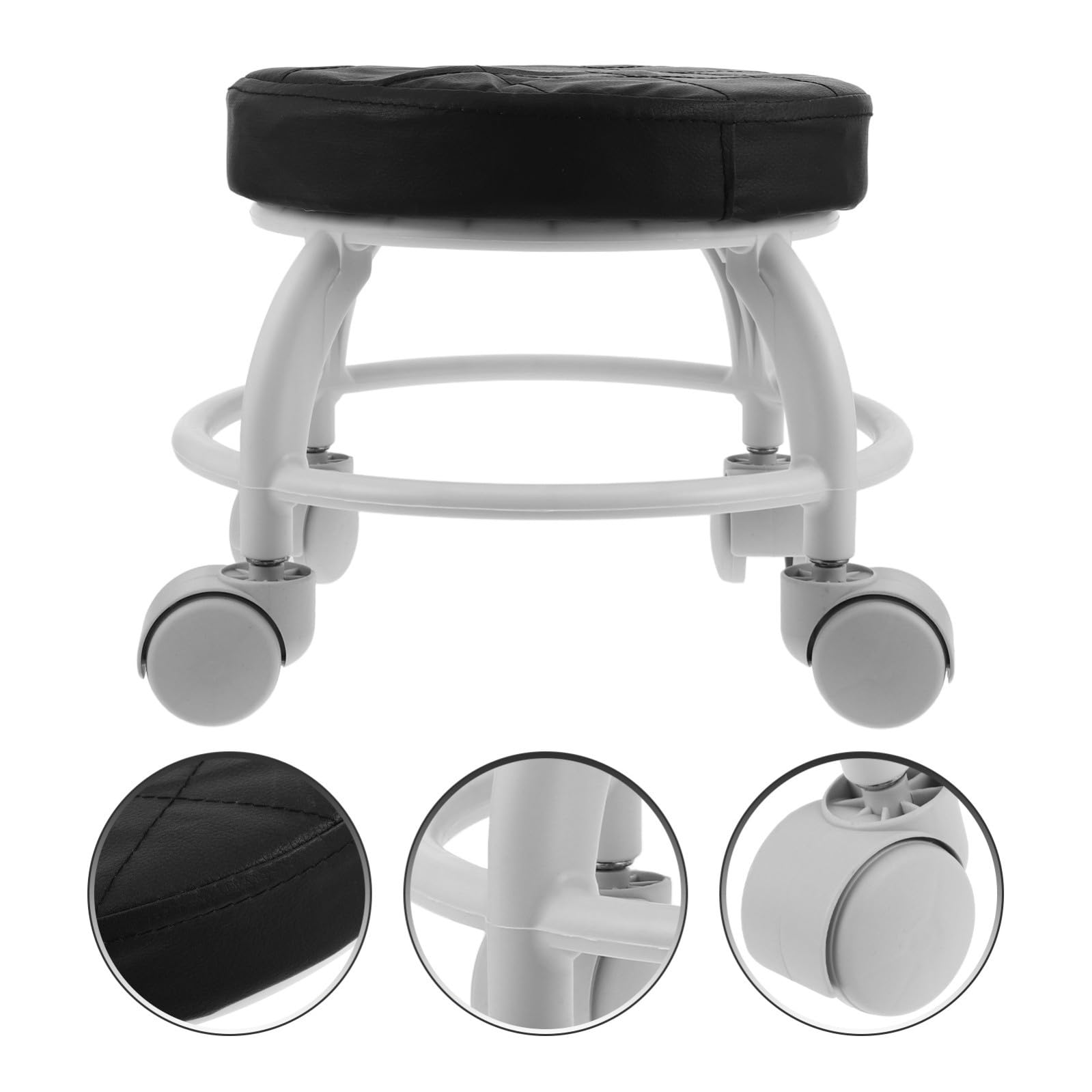 PACKOVE Sgabello per Pedicure con Ruote Nero in Pu e Plastica, Seduta Comoda e Resistente per Trattamenti di Bellezza e Saloni Estetici Colore Casuale