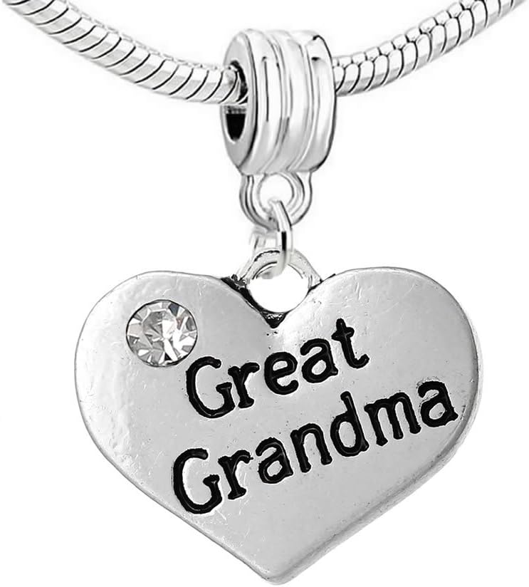 Sexy Sparkles Heart 2 Sided with Clear Rhinestones Family Charm Compatible for Most European Snake Chain Bracelets (Choose From Menu)
