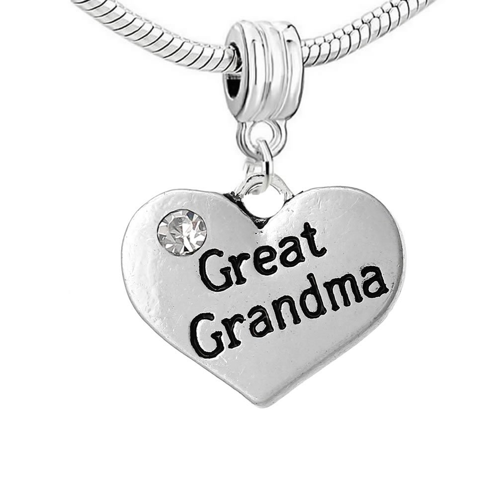 Sexy Sparkles Heart 2 Sided with Clear Rhinestones Family Charm Compatible for Most European Snake Chain Bracelets (Choose From Menu)