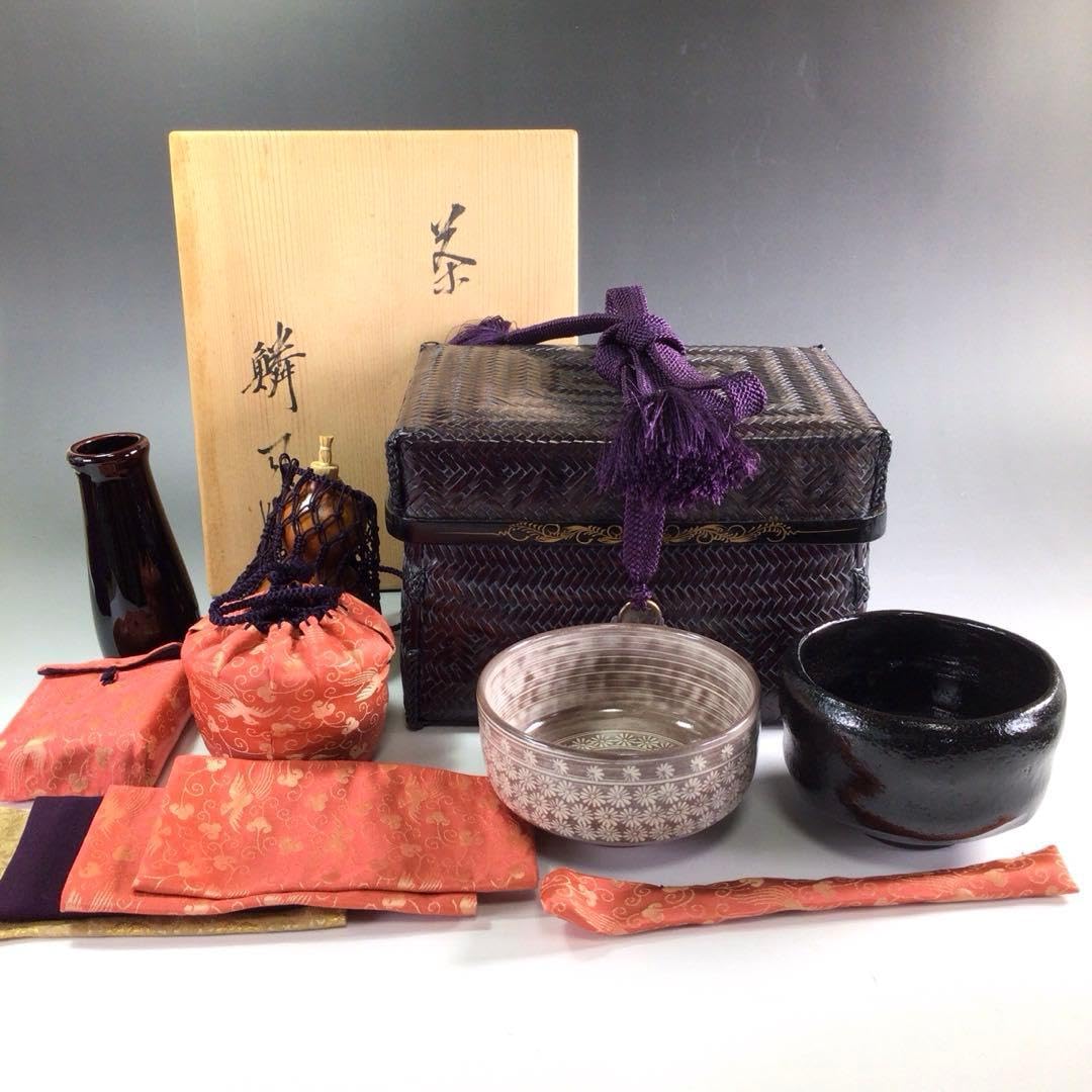 Ｒ６５１　御所籠　『篭師　和田鱗司作』『竹茶籠』『茶器揃』　共箱　茶道具 R651 御所籠 『篭師 和田鱗司作』『竹茶籠』『茶器揃』 共箱