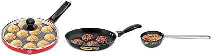 Hawkins Appe Pan with Glass Lid, 12 Cups, Red (NAPE22G) Tadka Pan, Black (ATP1), 1 Cup&Hawkins Futura Nonstick 3.25 mm Thickness Frying Pan (Capacity 1.5 Litre, Diameter 26 cm, Black)