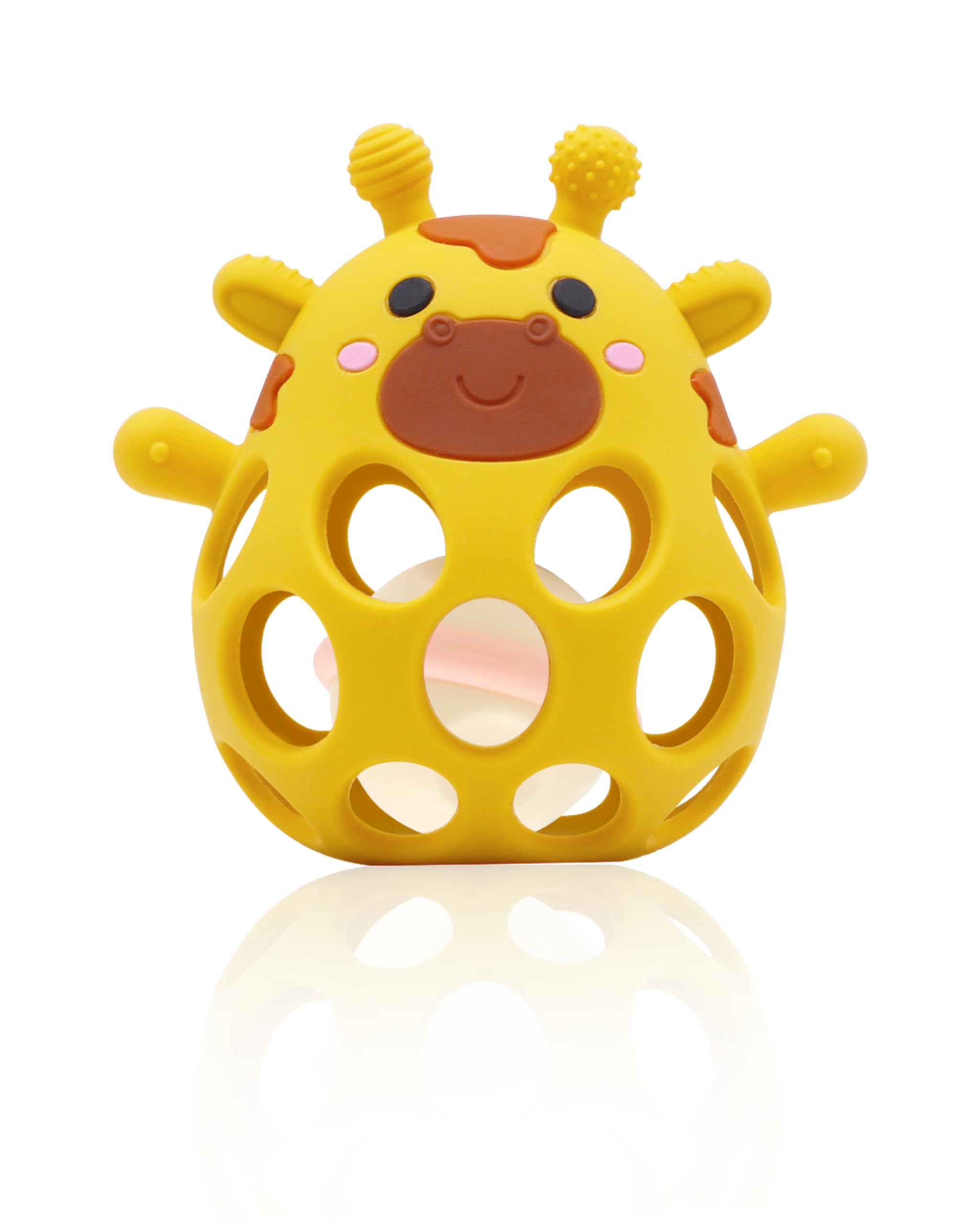 MuyPetit Jirafa Sonajero y Mordedor bebé, Libre de BPA y tóxicos (Amarillo) | Sonajero bebe 0-3 meses, Fácil de agarrar, Juguetes bebes 0-3 meses, Mordedor refrigerante, Regalo para Recién Nacido