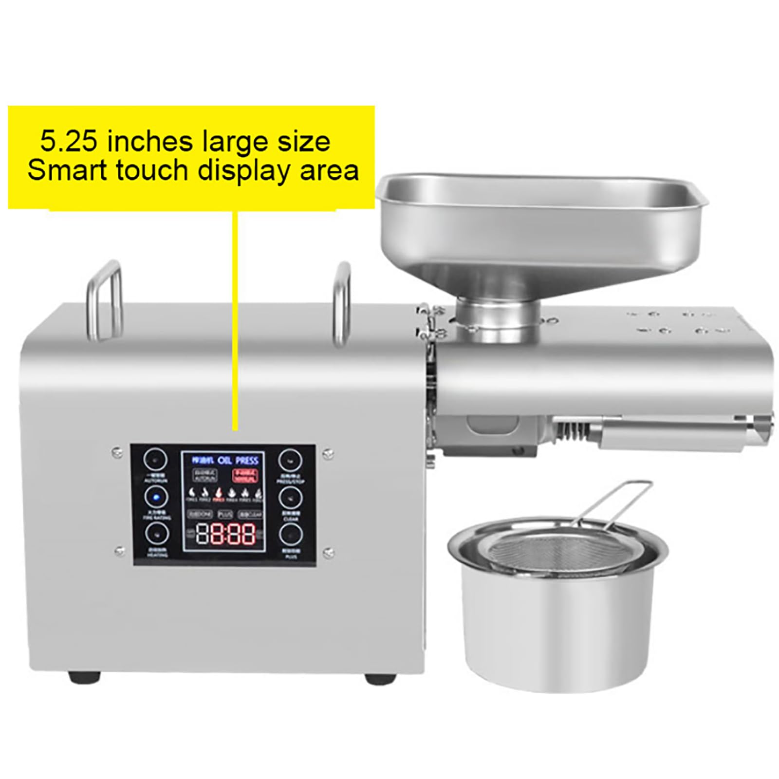 Automatyczny ekstraktor do tłoczenia oleju, maszyna kuchenna 750 W z panelem sterowania 13,3 cm, 6 poziomów temperatury do orzeszków ziemnych, sezamu, rzepaku, kokosa, soi, nasion słonecznika