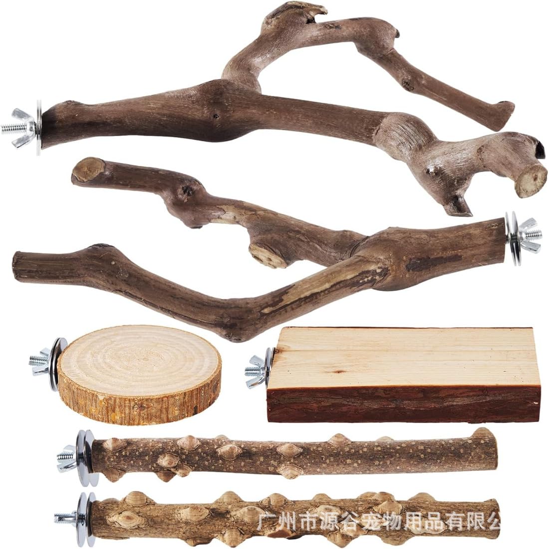 Vogel-Sitzstangen aus natürlichem Traubenholz, vielseitiges Baumzweig-Design für Papageienständer, kompakte Übungsstangen für Vögel, inklusive runden Plattformen und Gabelholzstümpfen, 6-teilig
