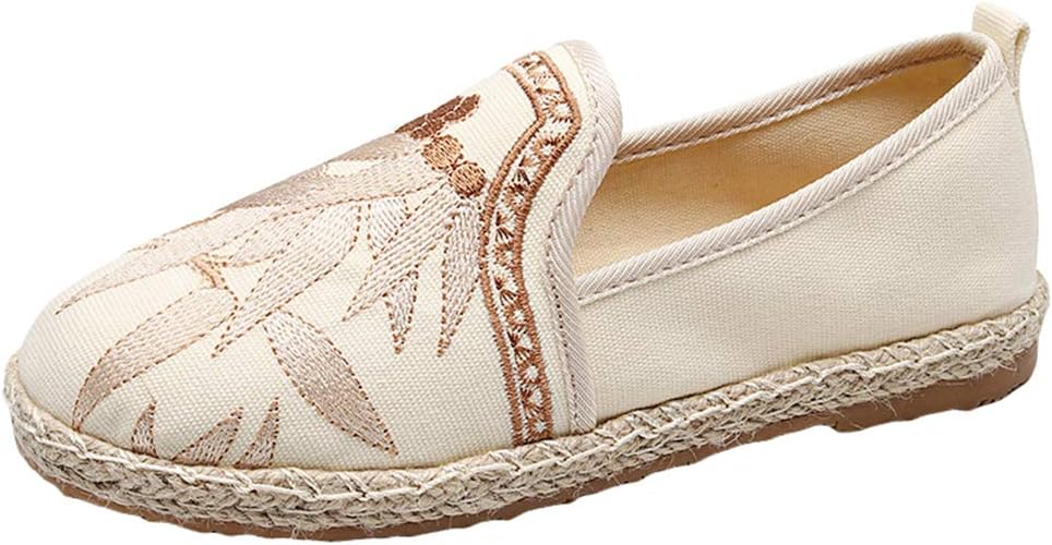Rengzun Damen Espadrilles Baumwolle-Leinen - Leichte Slip-on Freizeitschuhe Flach