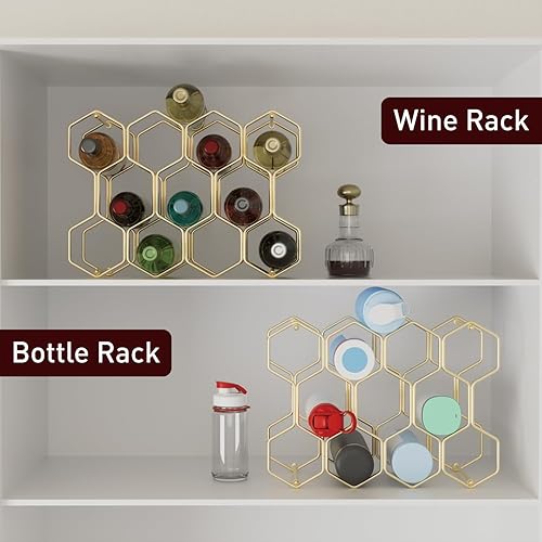 Miniatura 5 de Buruis Estante de vino para encimera, soporte para 14 botellas de vino para almacenamiento de vino tinto y blanco, estante de vino de metal