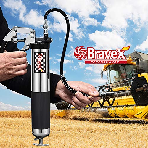 Bravex Grease Gun, Heavy Duty Pistol Grip Grease Gun Set 14oz with 18