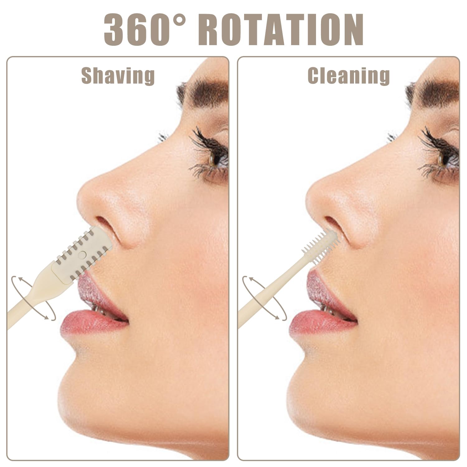 3 piezas 2 en 1 recortador de vello nasal giratorio de 360°, cortador de pelo nasal de doble cara, limpiador de pelo de nariz manual portátil, herramienta de eliminación de vello de fosa nasal 6