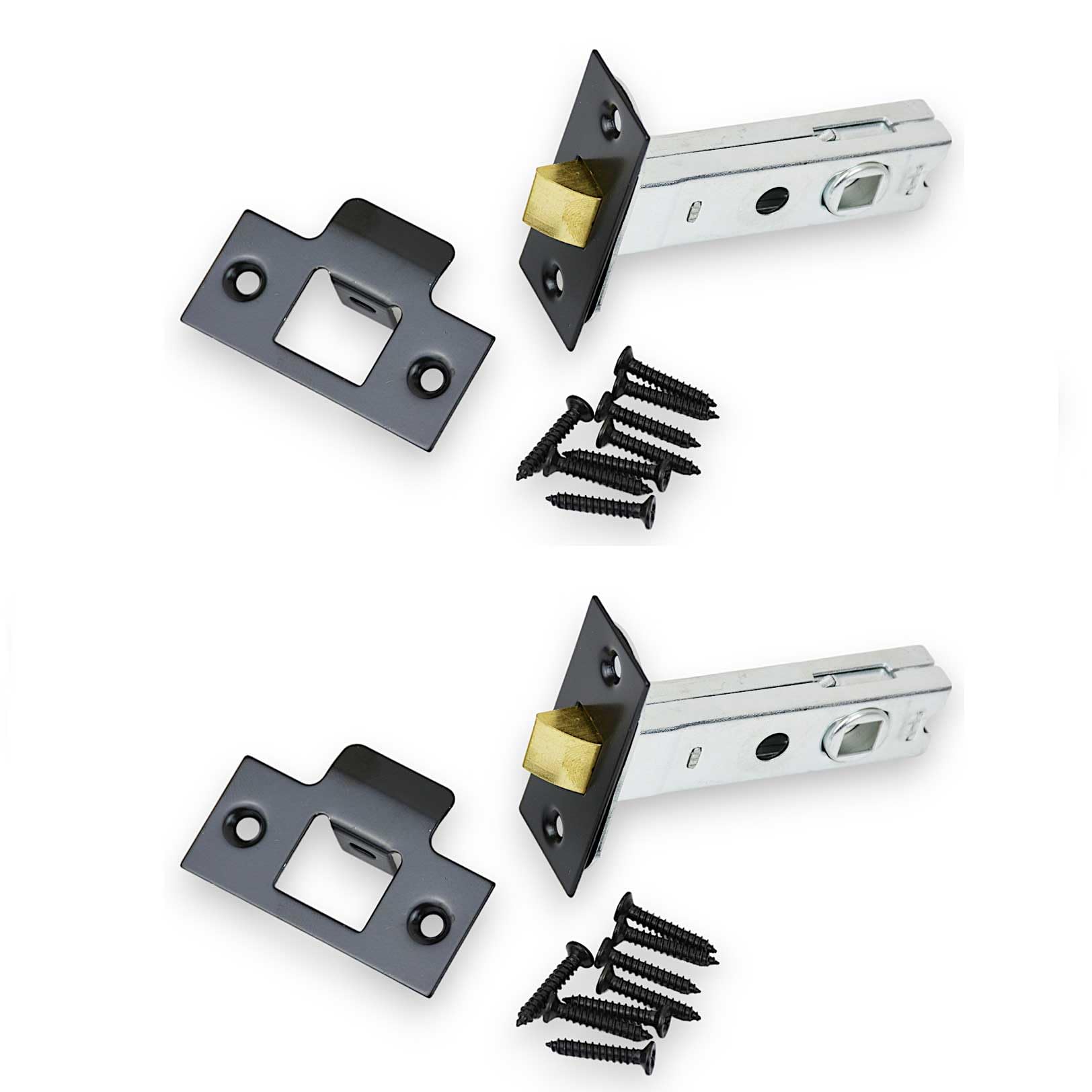 HANDLESTORE 2 x Sets of Tubular Door Latch - Chrome, Brass or Black - for Use with Door Handles - Bolt Through - 63mm or 75mm (75mm Black x 2)