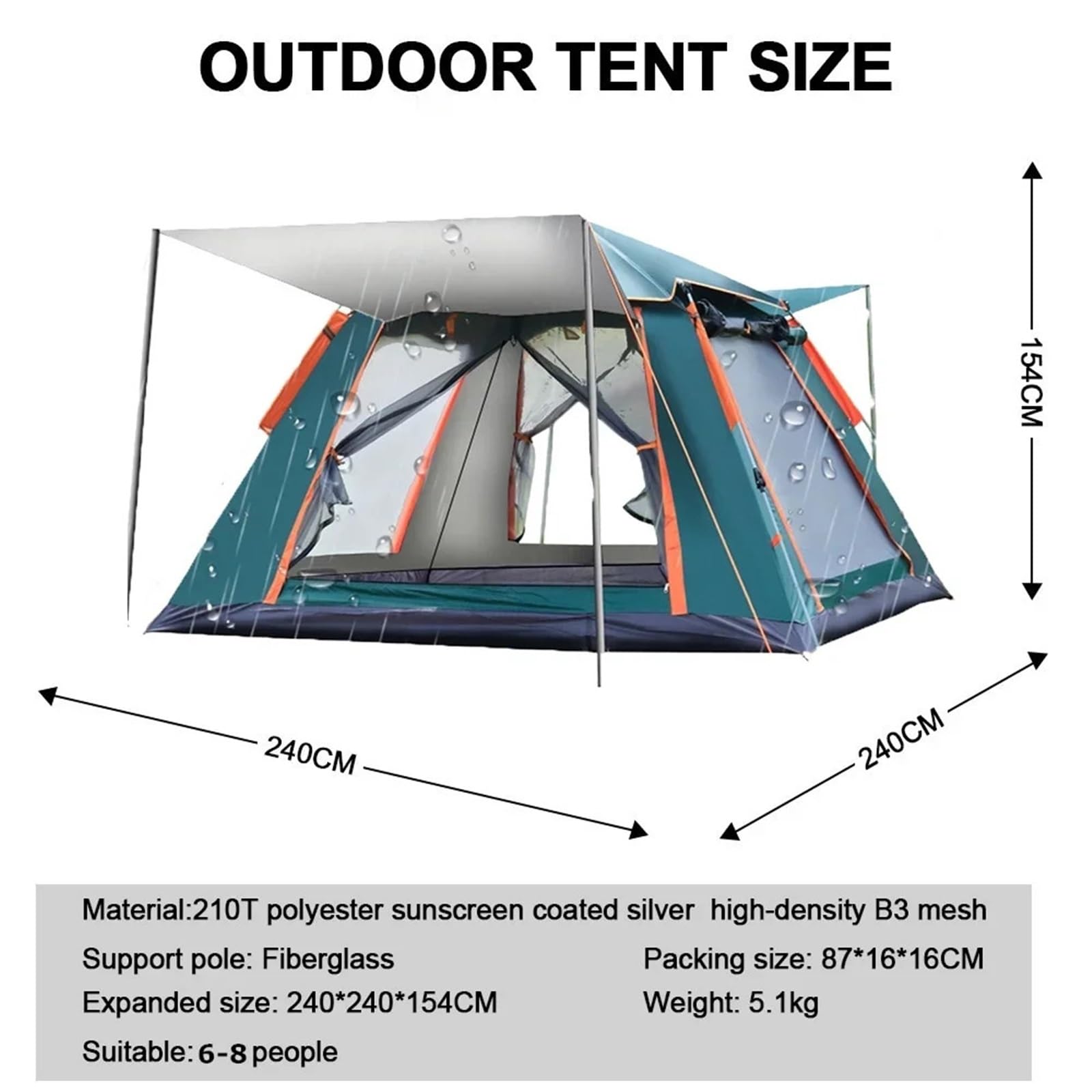 Tienda de Playa Tienda de campaña portátil al Aire Libre for 2-6 Personas, Plegable, automático, for Pesca en la Playa, Parque Viajes Familiar(Blue 215x215x142cm)