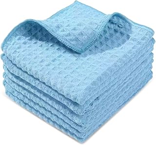 Set of 6 microfiber cloths, extra absorbent and lint-free, 30 x 30 cm, washcloths, washable at 60°C and durable with hemmed edges, window cleaning cloths, stripe-free, perfect for kitchen, car and