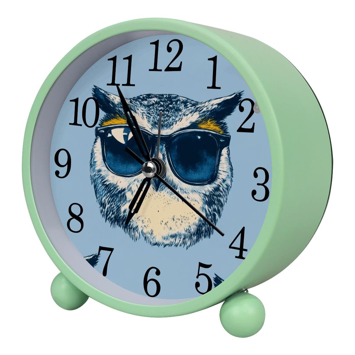 Alarm Clock Owl with Sunglasses, Silent Non-Ticking with Night Light