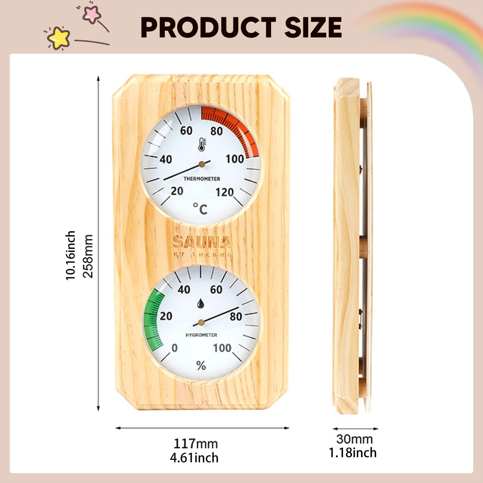 MagiDeal Termometro E Igrometro per Sauna, 2 in 1, in Legno, Facile Installazione, Misuratore di Temperatura E umidità, Celsius Vertical