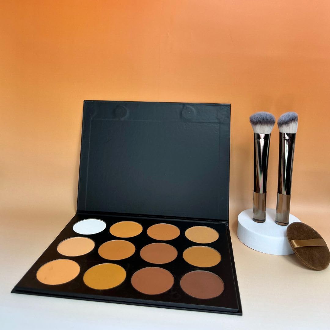 Palette de contour en poudre - contouring - HD - Mat - Vegan - 12 couleurs mat très pigmentées - longue durée pour contouring et illumination de teint