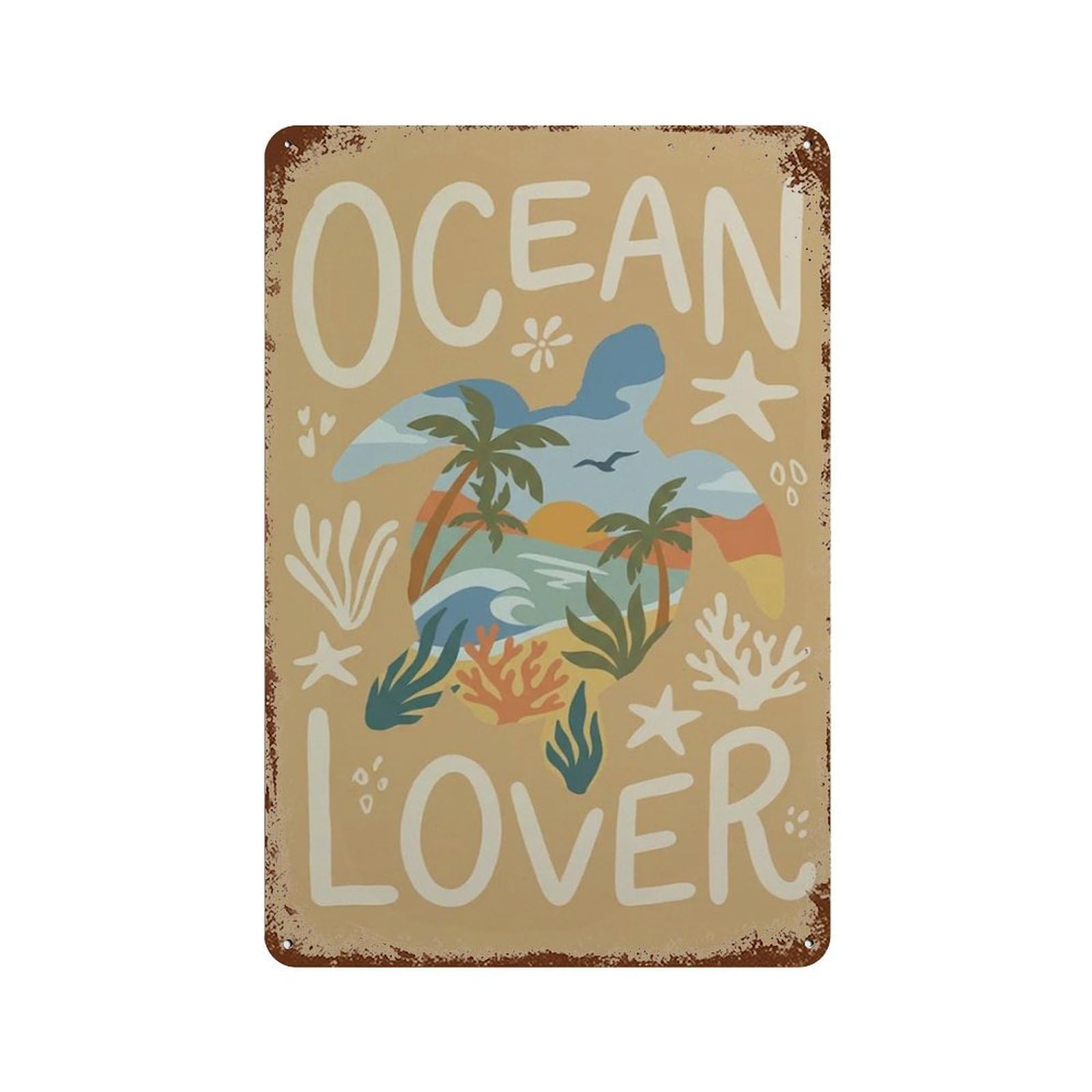 xiaoxiaoshen Beige Ocean Lover Coastal With Sea Turtle Sunset And Beach Typography Boho Wall Decor Art Metal Tin Poster Modern Home Decor Art Home Bar Shop Decorations Vintage Sign 30x20cm