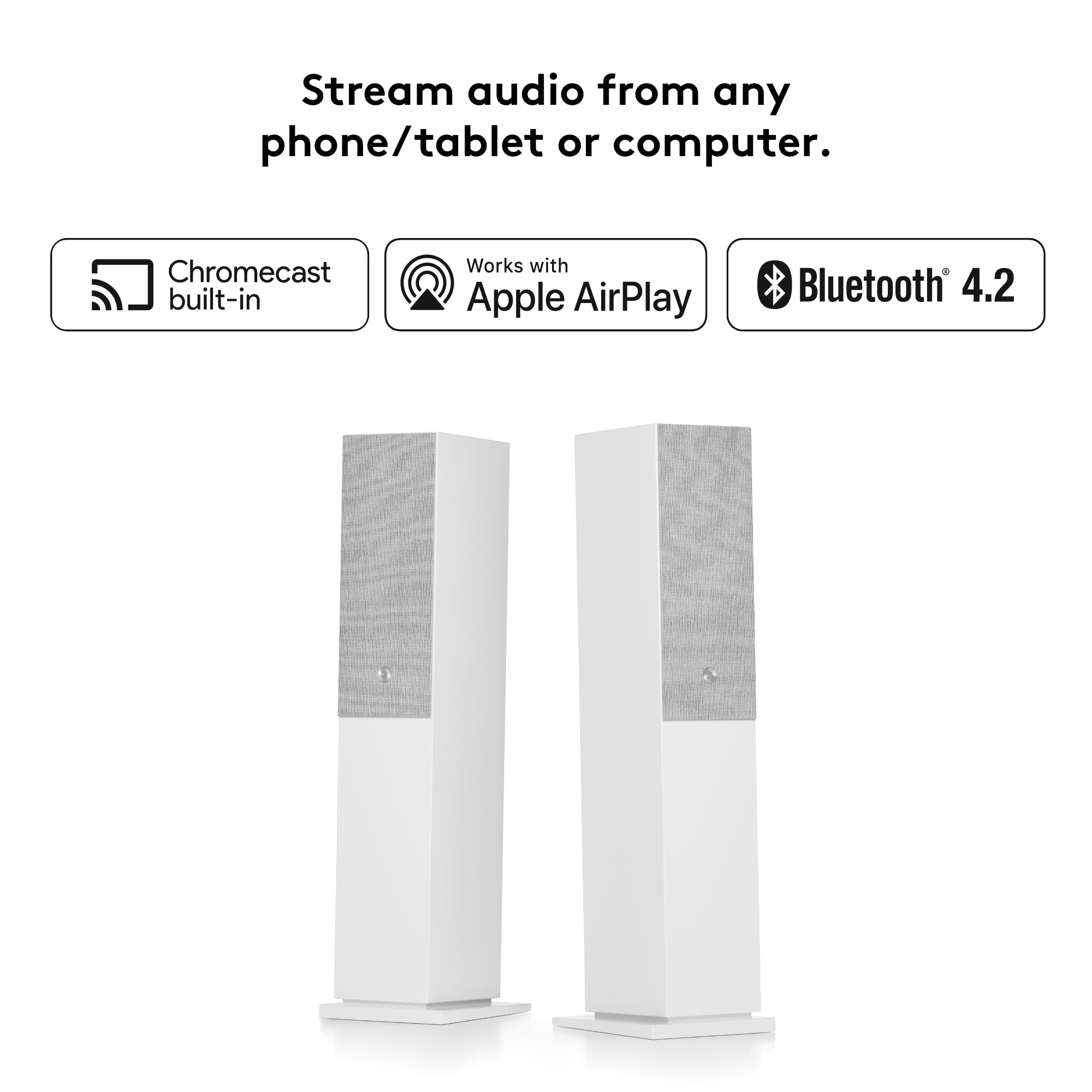 Audio Pro - Enceintes TV A48 - Streaming et Multiroom, 2 Amplificateurs 130W pour Home Entertainment - HDMI Arc, WiFi, Bluetooth, Airplay 2, Chromecast - Blanc