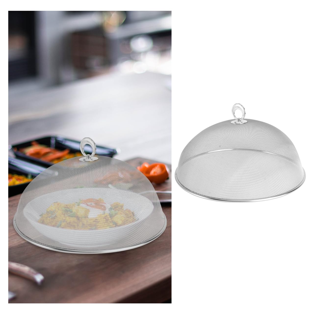 UPKOCH Cloche Alimentaire Pliable En Acier Inoxydable - Couvercle Alimentaire Anti Insectes - Circulaire 30 Cm Pour Maison, Et Camping