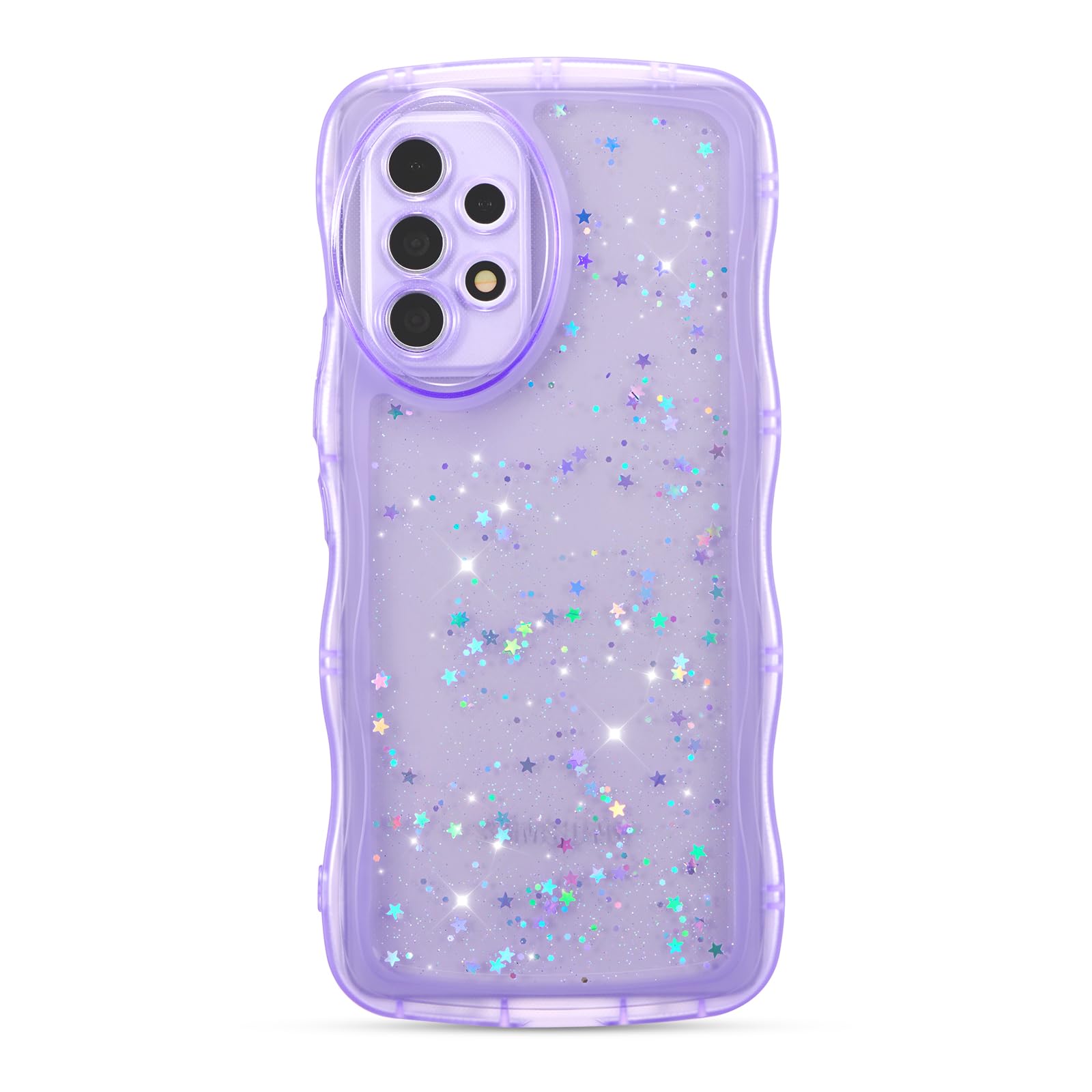 ZTOFERA for Samsung Galaxy A53 5G Case 6.5",Cute Curly Wave Case with Star Glitter,Clear Shiny Bling Soft TPU Shockproof Phone Protective Cover for