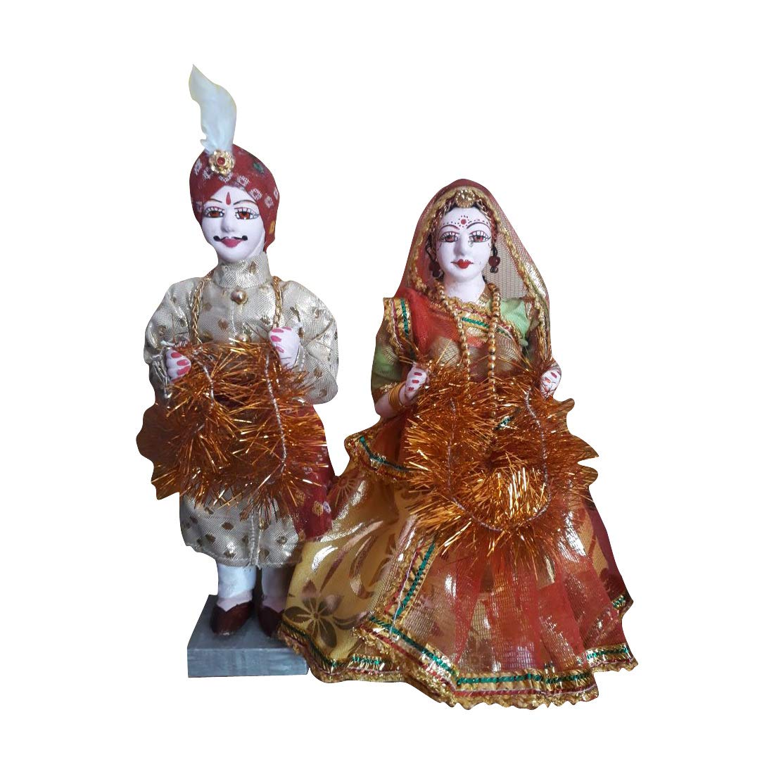Goodluck Dolls Fine Art Handmade Rajasthani Bride Groom Pair, 7 inch (Multicolour)