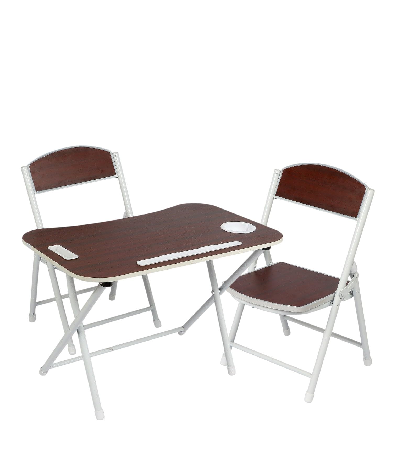 The Tickle Toe Kids Foldable Study Table and Chair Set | 1 Table + 2 Chairs | Brown | Toddler Desk for Study Play Dining | Age 2-5 | MDF & Metal Frame | Space-Saving Design | Made in India
