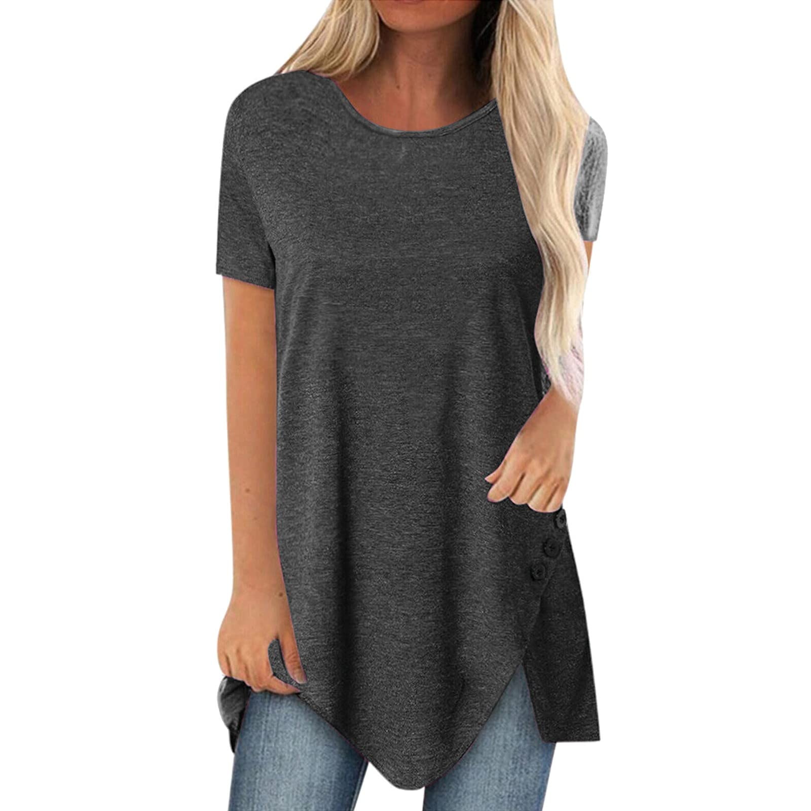 Sunnyuk Camiseta de Mujer Manga Corta Tops Casual Fiesta Blusa Camisa Cuello Elegante Sexy T-Shirt Original tee Basica Camiseta Suelto Verano con Cuello en V Impresión Primavera Otoño