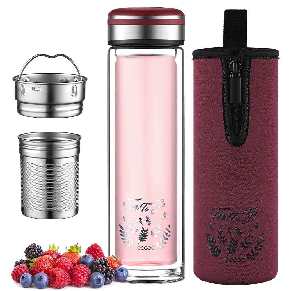 Bouteille à Thé 400 Ml Avec Infuseur à Thé à Double Paroi Isotherme En Verre Borosilicate Avec Couvercle De Protection