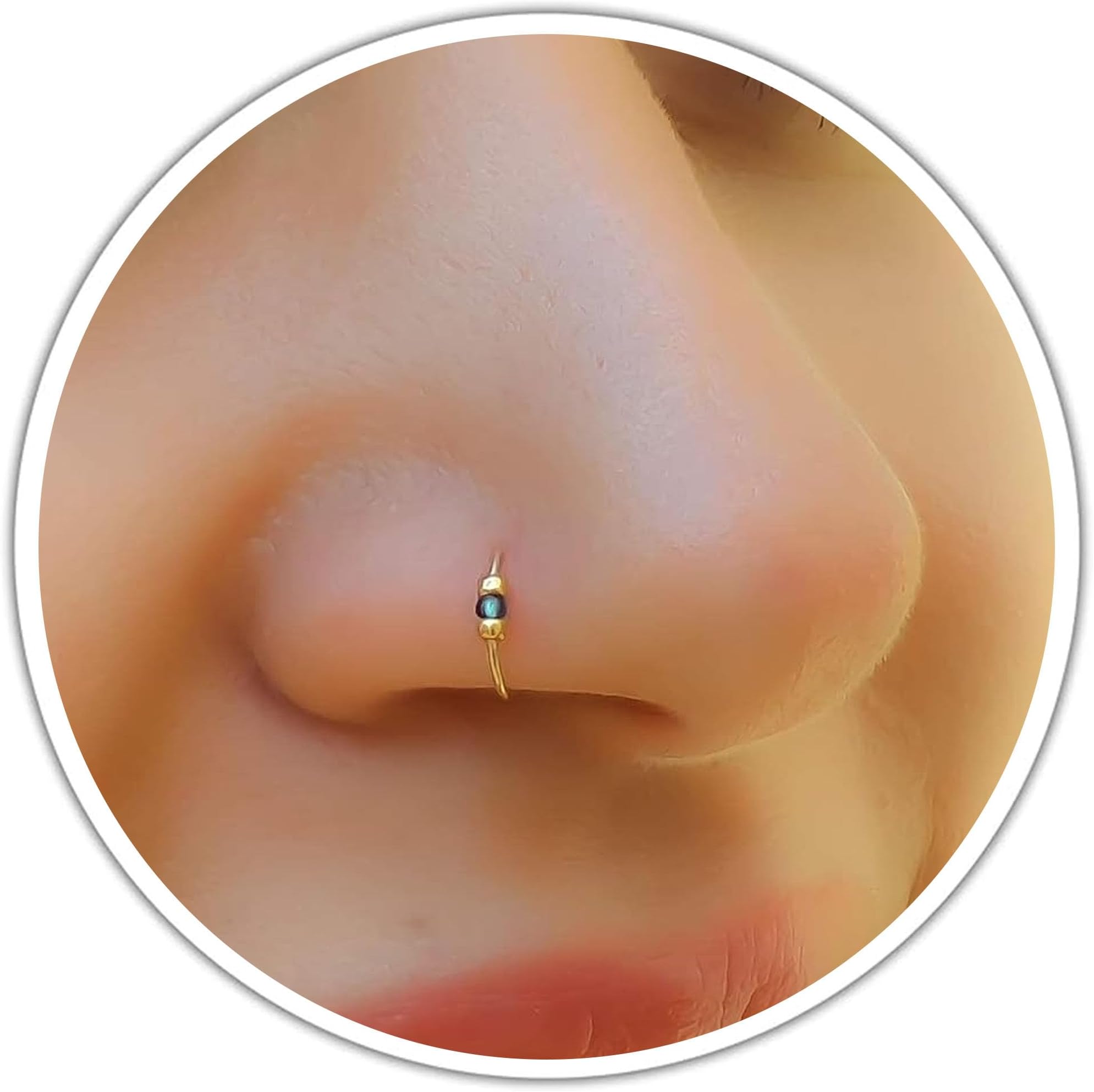 Gold Nose Ring - Thin Small 24 Gauge 7mm Nose Piercing Hoop With Blue Gem - 14k Gold Filled Nose Rings For Women - Handmade Nose Jewelry - Gift Ready