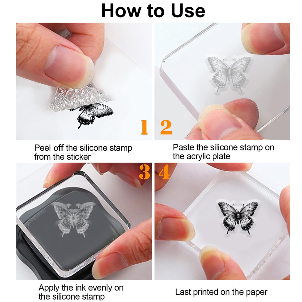 PandaHall Halloween Skeleton Clear Stamps - Skull Flower Butterfly Rubber Stamps 6.3x4.3 Inches